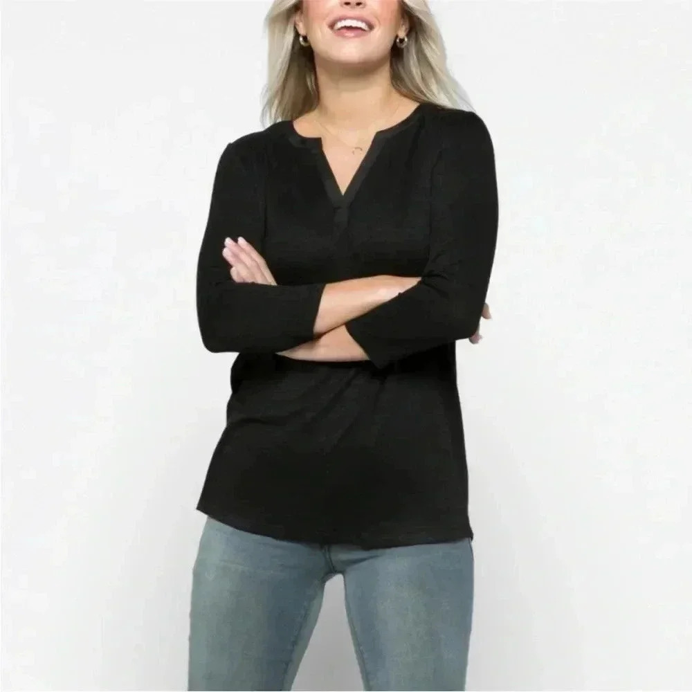 41Hawthorn Womens Tulla Top Size Small Black Mixed Material 3/4 Sleeve Casual